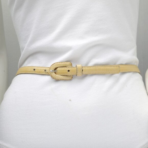 Vintage YSL Yves Saint Laurent Skinny Snakeskin Belt Yellow Beige 80s Designer - Picture 4 of 10